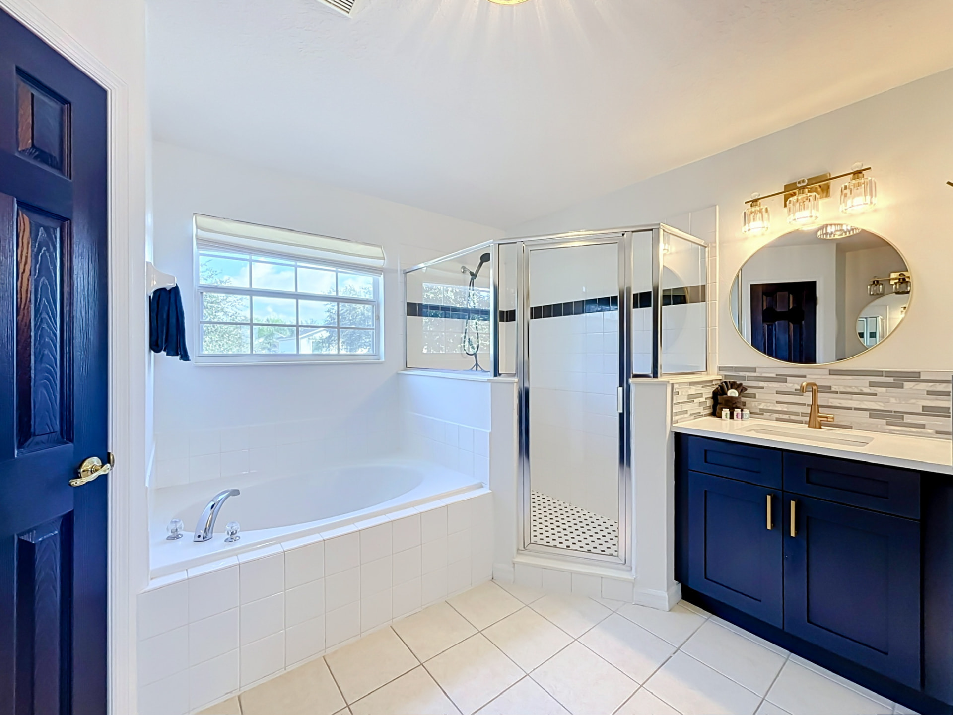 Master bathroom with soaking tub and walk-in shower